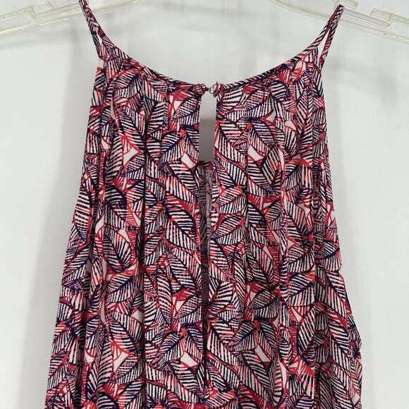 Gap Halter Romper Tropical Leaf Print Pink Purple Drawstring Pockets Size M - Picture 7 of 10